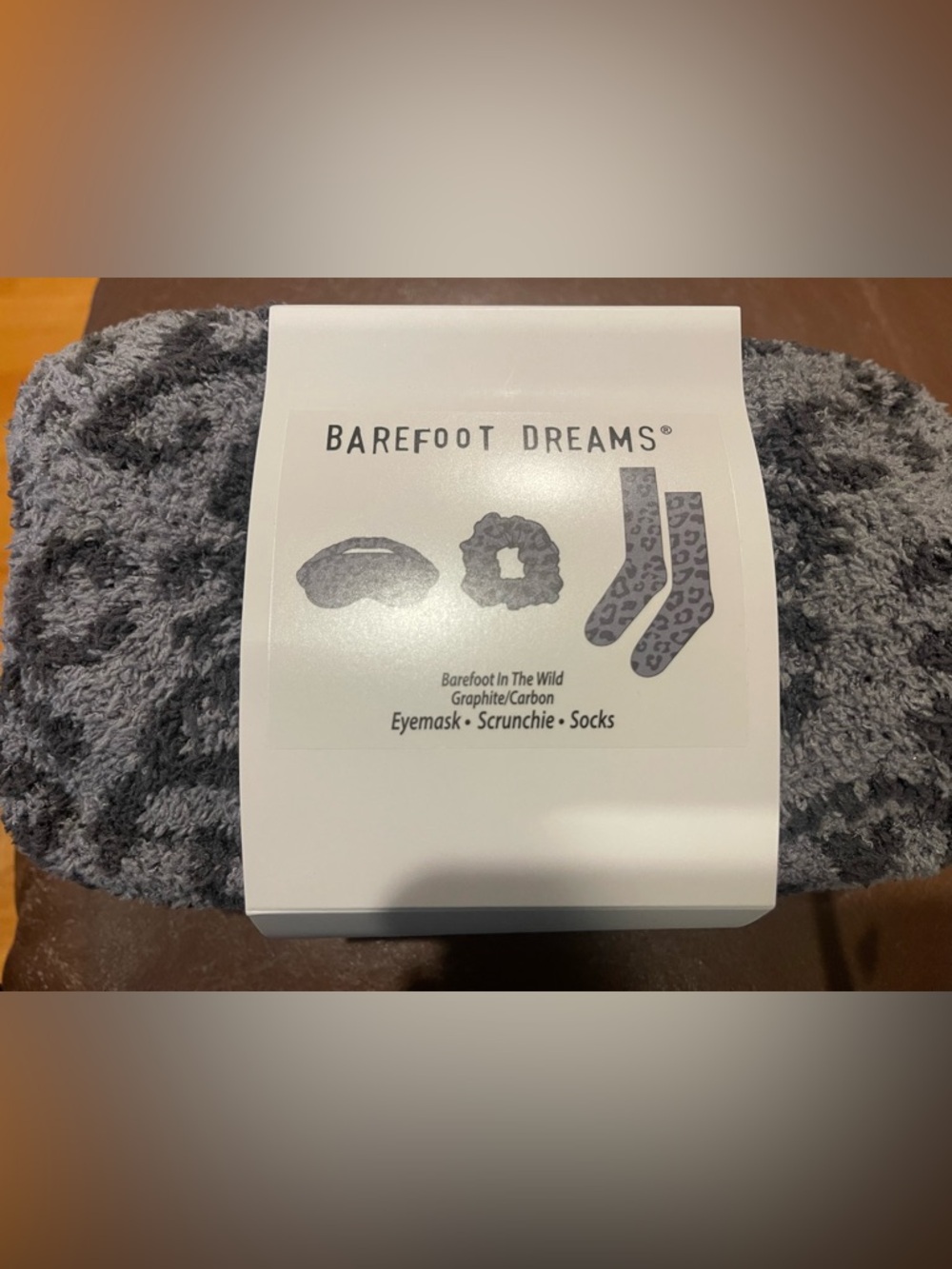 Barefoot Dreams Graphite/Carbon Eyemask, Scrunchie & Leopard Socks Set